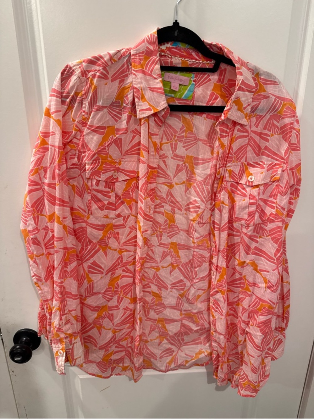 Lilly Pulitzer Pink, Orange & Green Printed Button-Up